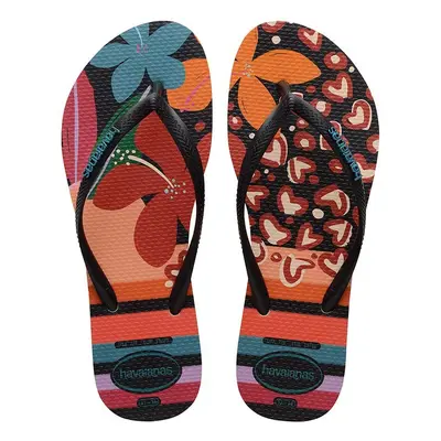 Žabky Havaianas SLIM PATCHWORK dámské, černá barva, na plochém podpatku, 4148944.9446