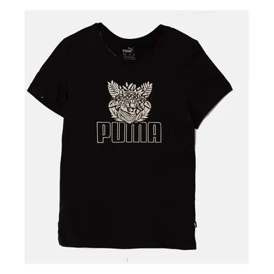 Dětské bavlněné tričko Puma ESS+ TROPICAT Tee černá barva, s potiskem, 681822