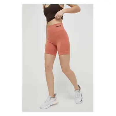 Tréninkové šortky Hummel hmlTIF SEAMLESS SHORTS oranžová barva, hladké, high waist, 214151