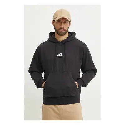 Mikina adidas Feelcozy pánská, černá barva, s kapucí, s aplikací, JE3807