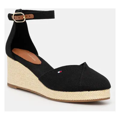 Espadrilky Tommy Hilfiger FLAG CLOSED TOE MID WEDGE ESPAD černá barva, FW0FW08657