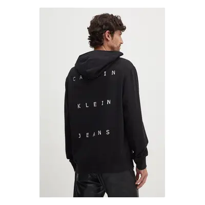 Bavlněná mikina Calvin Klein Jeans pánská, černá barva, s kapucí, s potiskem, J30J327318