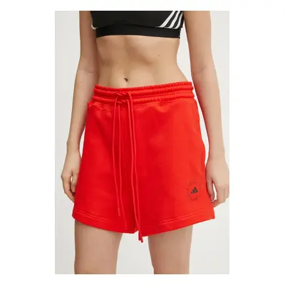 Kraťasy adidas by Stella McCartney dámské, červená barva, hladké, high waist, JD4668