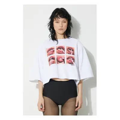 Bavlněné tričko Fiorucci Mouth Print Cropped Padded T-Shirt bílá barva, U01FPTSH106CJ01WH01