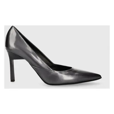 Kožené lodičky Calvin Klein GEO STILETTO PUMP 90 - PEARL šedá barva, HW0HW01998