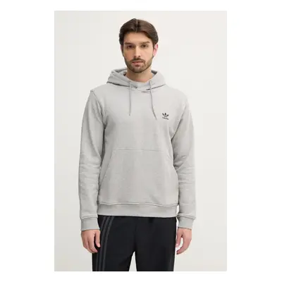 Bavlněná mikina adidas Originals Essential pánská, šedá barva, s kapucí, hladká, JD2405