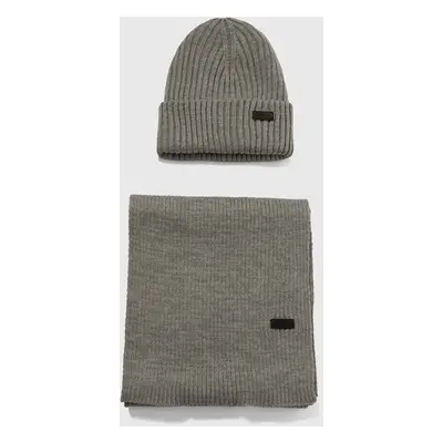 Souprava Barbour Crimdon Beanie & Scarf Gift Set šedá barva, MGS0019