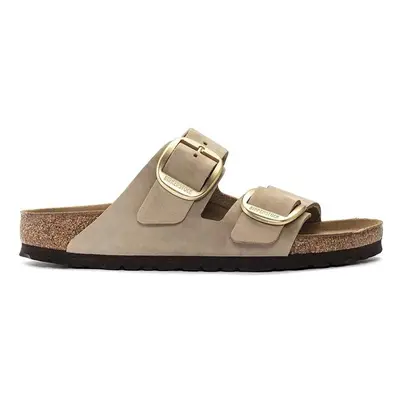 Semišové pantofle Birkenstock Arizona Big Buckle dámské, béžová barva, 1024064