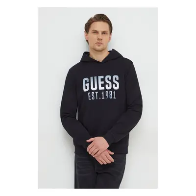 Mikina Guess BEAU pánská, černá barva, s kapucí, aplikací, M4RQ36 KBK32