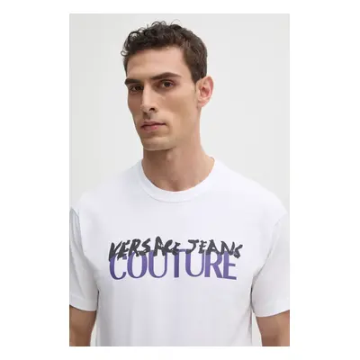 Bavlněné tričko Versace Jeans Couture bílá barva, s potiskem, 78GAHE06 CJ00E