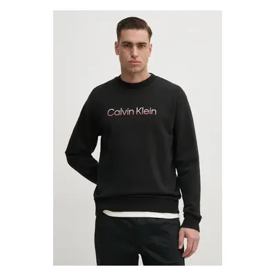 Bavlněná mikina Calvin Klein pánská, černá barva, s aplikací, K10K114265