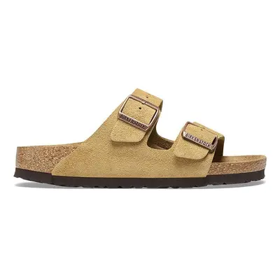 Semišové pantofle Birkenstock Arizona dámské, béžová barva, 1026174