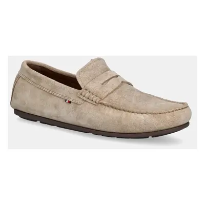 Semišové mokasíny Tommy Hilfiger CASUAL SUEDE DRIVER pánské, béžová barva, FM0FM04998