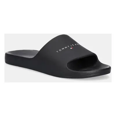 Pantofle Tommy Jeans BASIC SANDAL pánské, černá barva, EM0EM01559