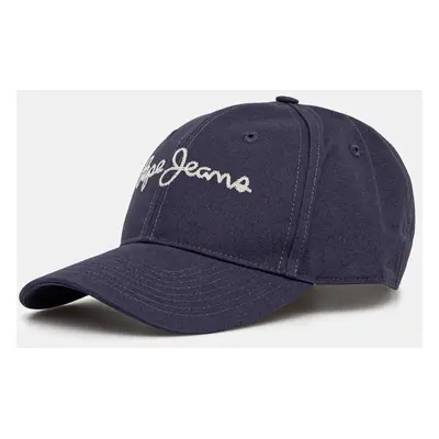 Bavlněná baseballová čepice Pepe Jeans MALLON CAP tmavomodrá barva, s aplikací, PM040567