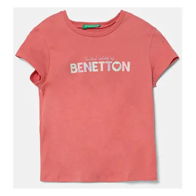 Dětské bavlněné tričko United Colors of Benetton růžová barva, 3I1XG10HU