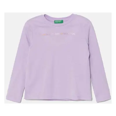 Dětské bavlněné tričko s dlouhým rukávem United Colors of Benetton fialová barva, 3I9WG10F7