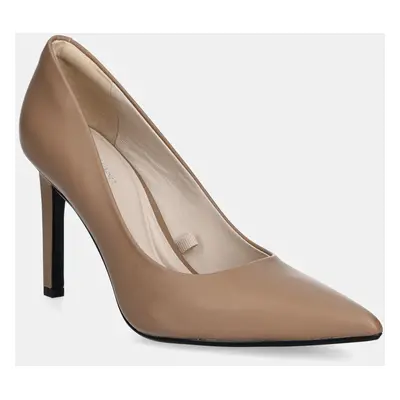 Kožené lodičky Calvin Klein HEEL PUMP 90 - LTH hnědá barva, HW0HW02336