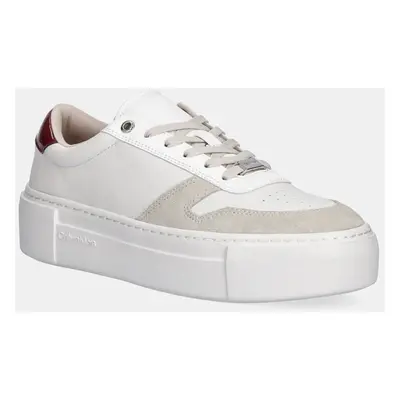 Kožené sneakers boty Calvin Klein FF CUPSOLE LACE UP - LTH MIX bílá barva, HW0HW02409