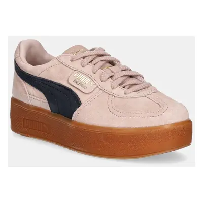 Semišové sneakers boty Puma Palermo Elevata Wns růžová barva, 399348