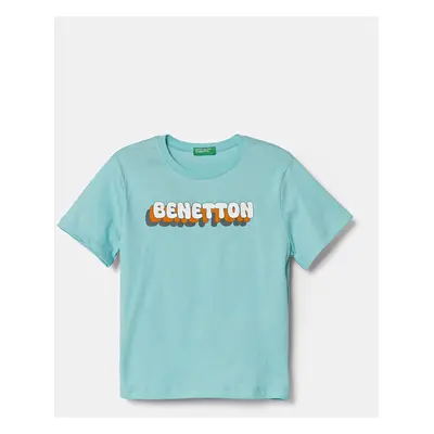 Dětské bavlněné tričko United Colors of Benetton tyrkysová barva, s potiskem, 3I1XG10HT