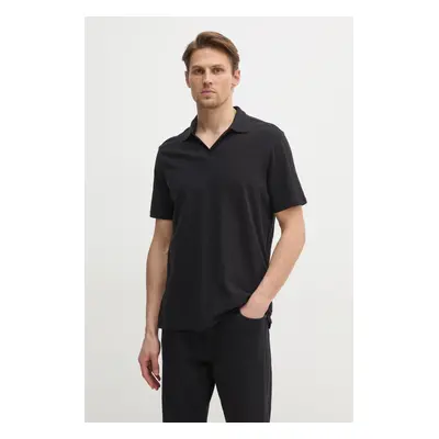 Polo tričko s lněnou směsí Calvin Klein černá barva, K10K114136