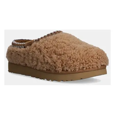 Pantofle UGG Tasman Maxi Curly hnědá barva, 1158356-CHE