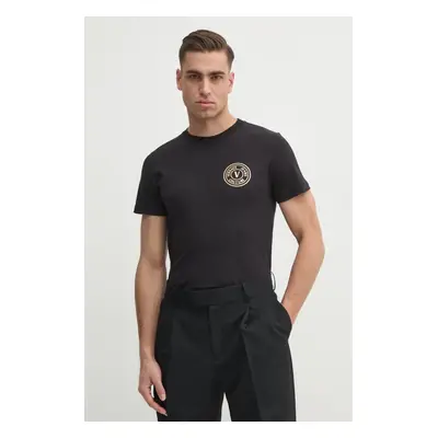 Bavlněné tričko Versace Jeans Couture černá barva, s potiskem, 78GAHT00 CJ00T