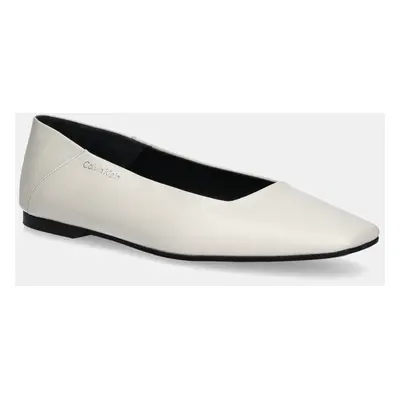 Kožené baleríny Calvin Klein FLAT BALLERINA - LTH béžová barva, HW0HW02463