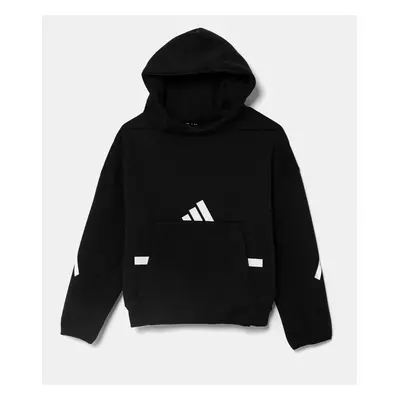 Dětská mikina adidas černá barva, s kapucí, s potiskem, IS6916