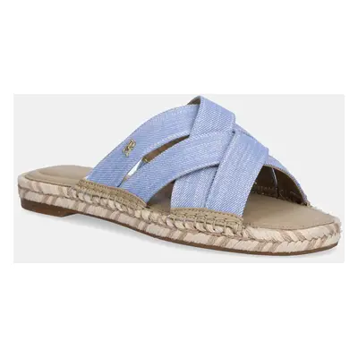 Pantofle Tommy Hilfiger CHAMBRAY ESPADRILLE MULE dámské, modrá barva, FW0FW08501