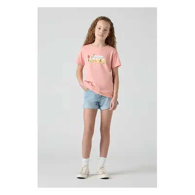 Dětské riflové kraťasy Levi's MINI MOM SHORT W EMBROIDER modrá barva, s potiskem, nastavitelný p