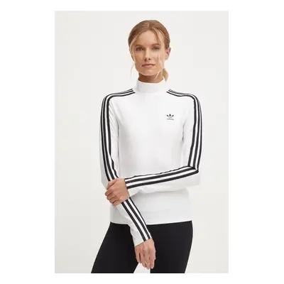 Tričko s dlouhým rukávem adidas Originals 3-S Trneck Longsleeve béžová barva, s pologolfem, JG15