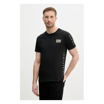 Bavlněné tričko Alpha Industries Camo Sleeve T černá barva, s potiskem, 156522