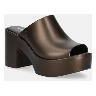 Pantofle Melissa MELISSA MULE HYPE METALLIC AD dámské, hnědá barva, na podpatku, M 36497.BI597