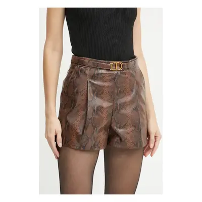 Kraťasy Twinset dámské, hnědá barva, vzorované, high waist, 242TT2231