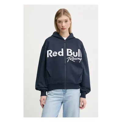 Bavlněná mikina Red Bull Racing x Pepe Jeans LOGO ZIP HOODIE dámská, tmavomodrá barva, s kapucí,