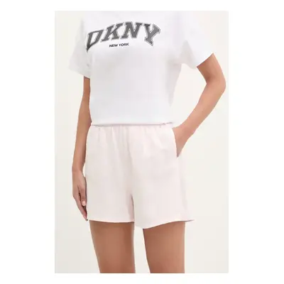 Bavlněné šortky Dkny dámské, růžová barva, hladké, high waist, DP5S5243