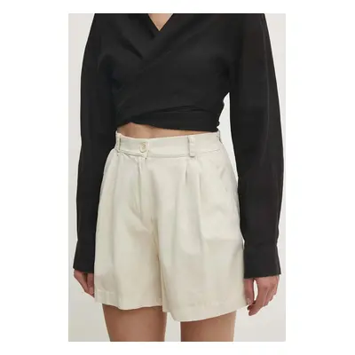 Bavlněné šortky Answear Lab béžová barva, hladké, high waist