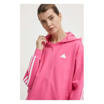 Mikina adidas dámská, růžová barva, s kapucí, vzorovaná, IS3877