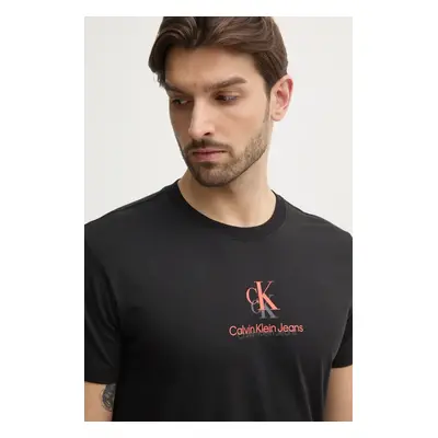 Bavlněné tričko Calvin Klein Jeans černá barva, s potiskem, J30J327469