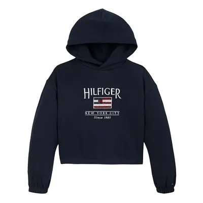 Dětská mikina Tommy Hilfiger tmavomodrá barva, s kapucí, s aplikací, KG0KG08558