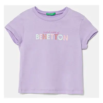 Dětské bavlněné tričko United Colors of Benetton fialová barva, 3I1XG10HU