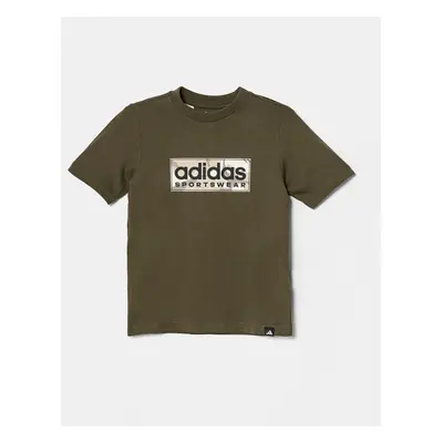 Dětské bavlněné tričko adidas zelená barva, s potiskem, JX6872