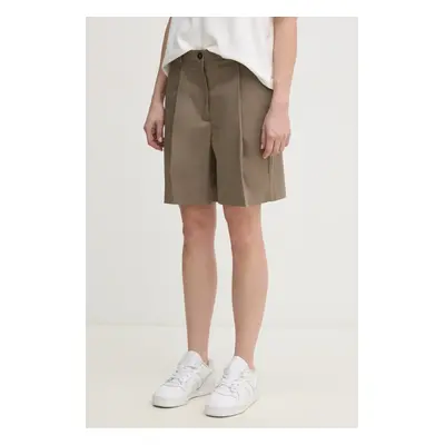 Kraťasy Tommy Hilfiger dámské, zelená barva, hladké, high waist, WW0WW44764