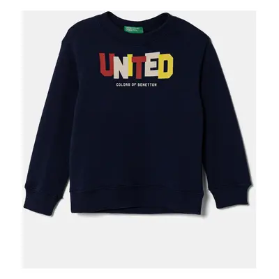 Dětská bavlněná mikina United Colors of Benetton tmavomodrá barva, s potiskem, 3J70G10HW