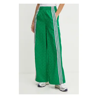 Kalhoty adidas Originals 70s Wide Leg Pants dámské, zelená barva, široké, high waist, JN7662