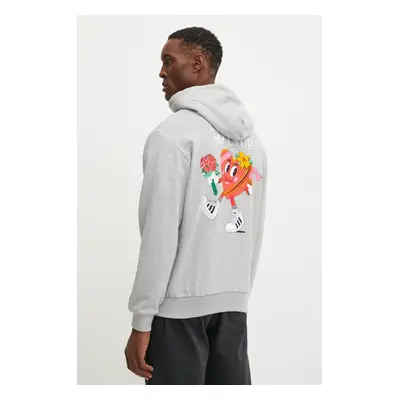 Bavlněná mikina adidas Originals MBN HOODIE pánská, šedá barva, s kapucí, s potiskem, JP0979