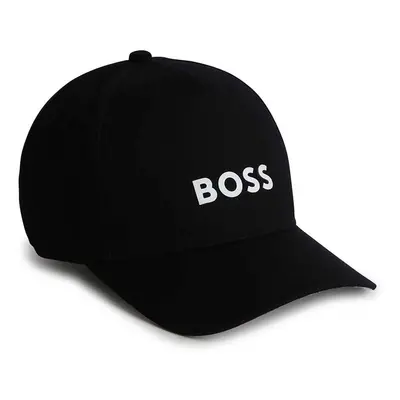 Dětská bavlněná kšiltovka BOSS černá barva, s potiskem