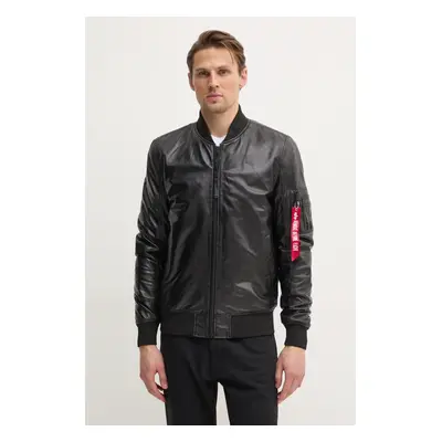 Kožená bunda bomber Alpha Industries MA-1 Leather pánská, černá barva, přechodná, 156141